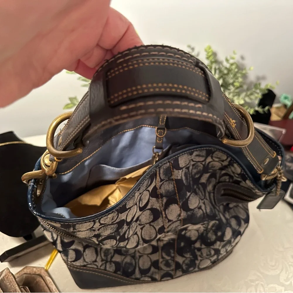Rare Limited Edition Vintage Coach Y2K Denim Blue Tie-Dye Signature Hobo